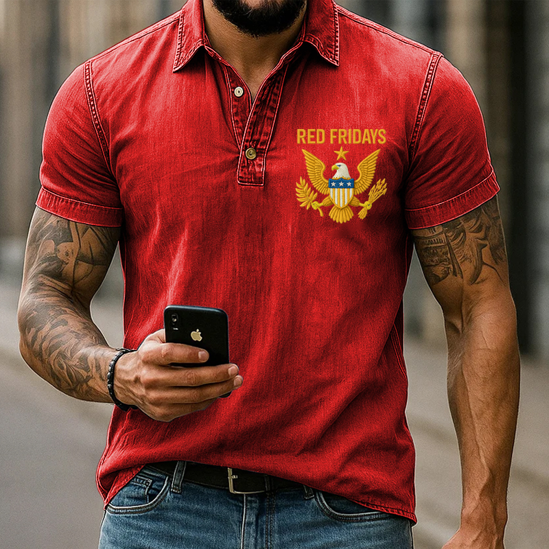 US Red Friday Printed Casual Polo Short-Sleeved T-Shirt