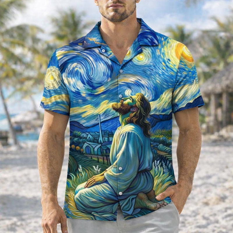 Men's Faith  Art Printed Casual Hawaiian Shirt