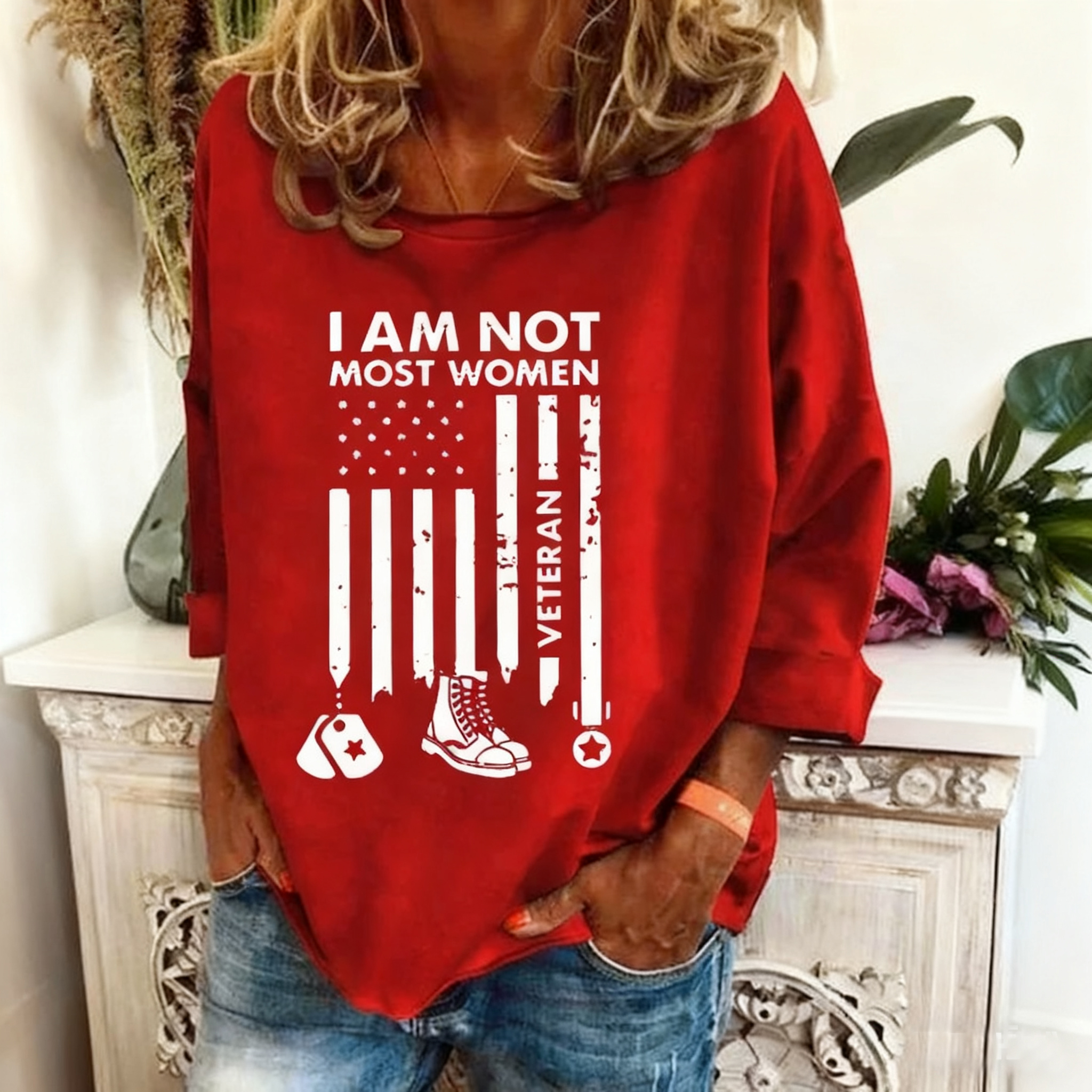 Women's I'M Not Most Women Veteran Print Casual Long Sleeve Sweatshirt