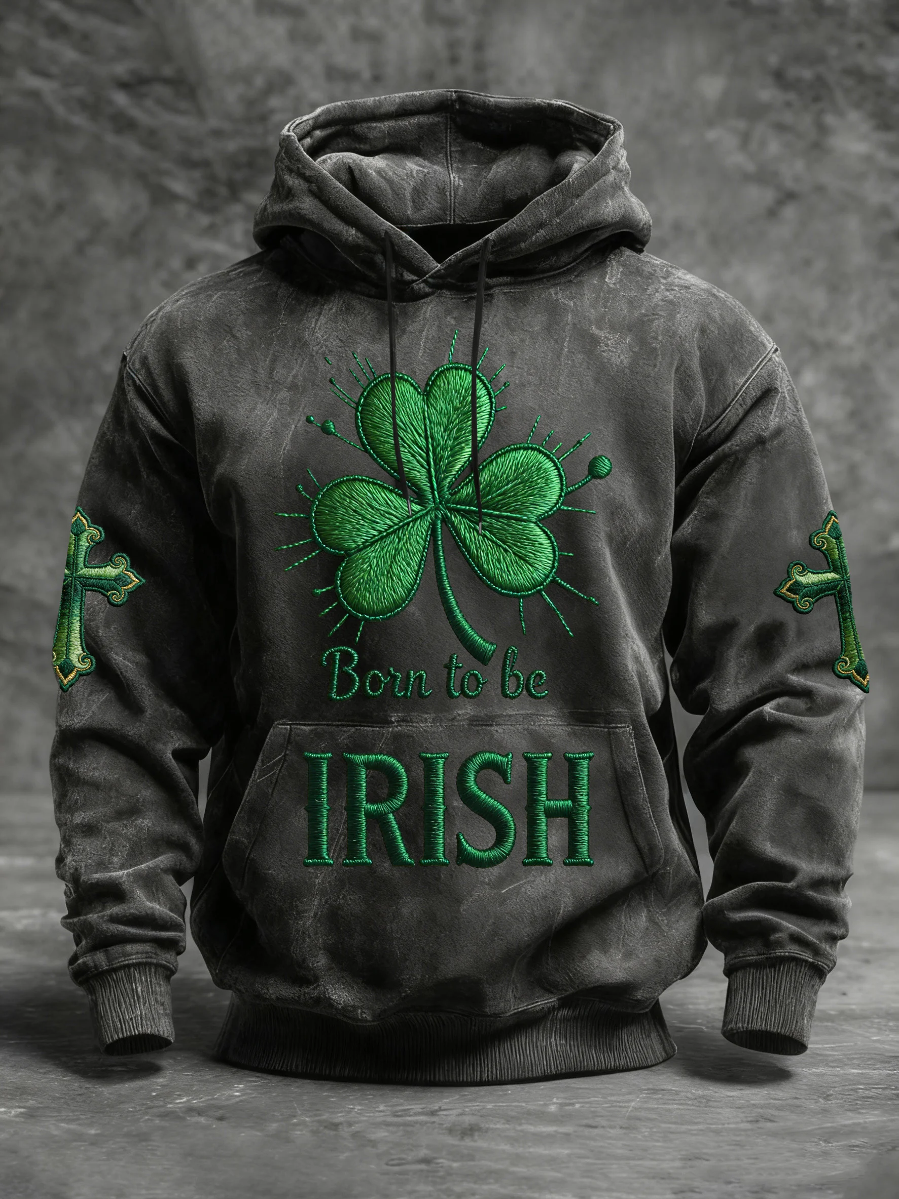 Men's Retro St. Patrick's Day Shamrock Print Hooded Sweatshirt-Fast Shipping