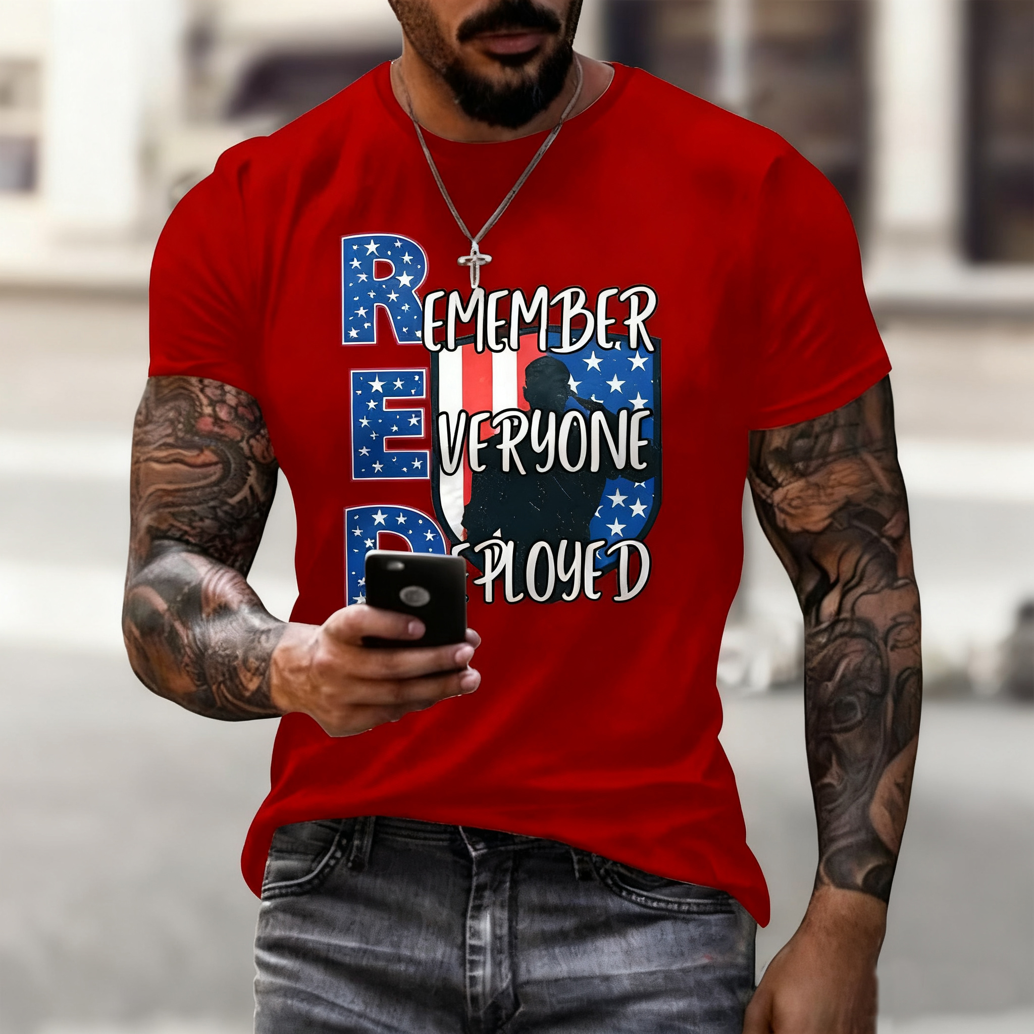 Men's On Friday We Wear Red Remember Everyone Deployed Print short-sleeved T-shirt