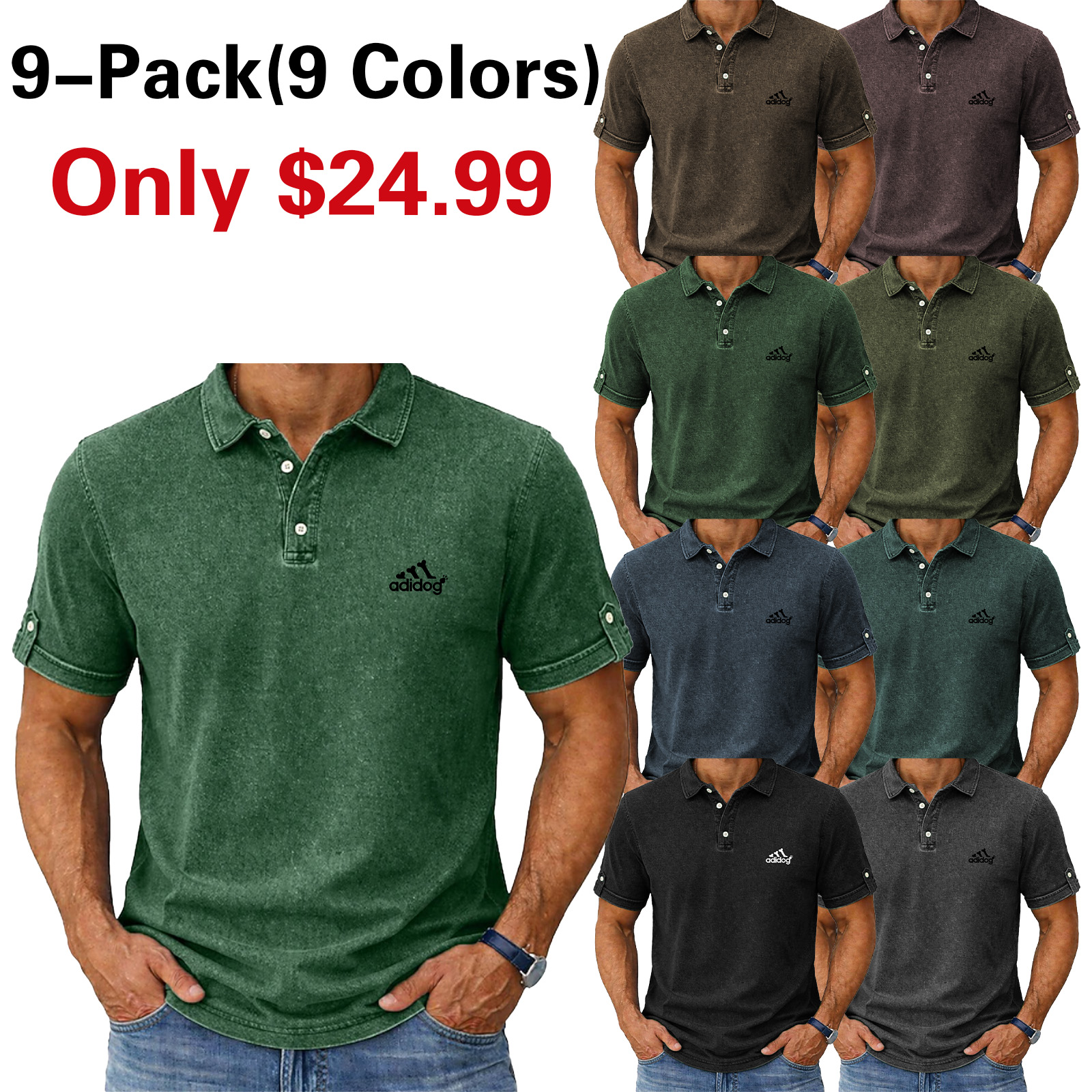 SoftFade™ Men's Polo Shirts 100% Cotton Acid Wash Shirt Casual Holiday Lapel Short Sleeve Fashion Basic Plain Textured Buttons Vintage Summer Spring Blue Green Khaki Gray Polo Shirts