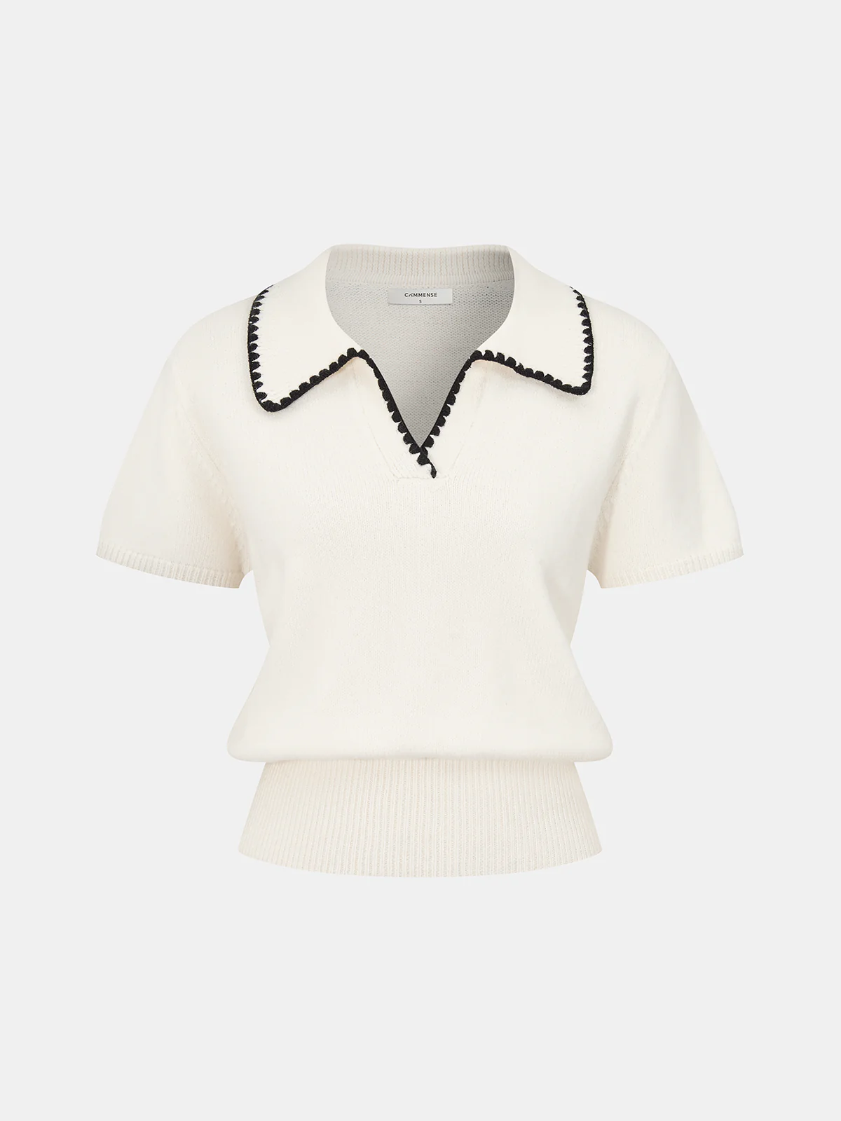 Contrast Trim Wool-Blend Short-Sleeve Knit Top