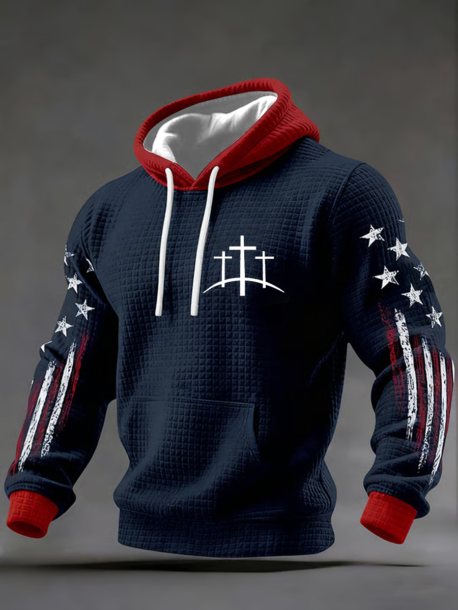Men's Faith Cross Checkered Cotton Hoodie