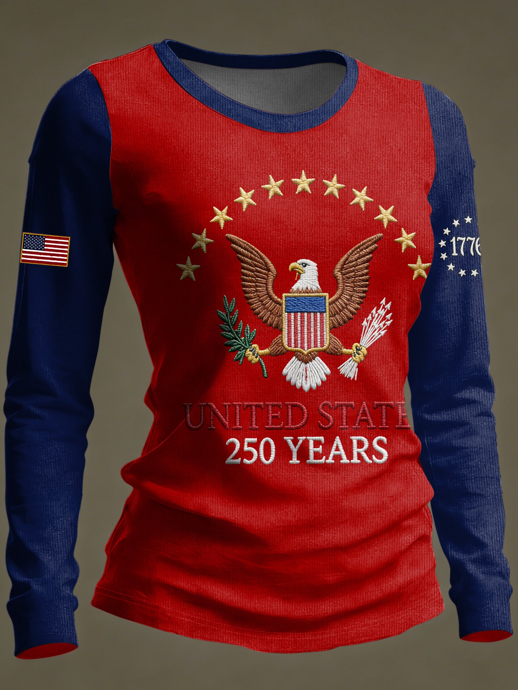 Women's Casual 250th Anniversary Flag Print Long-Sleeve T-Shirt
