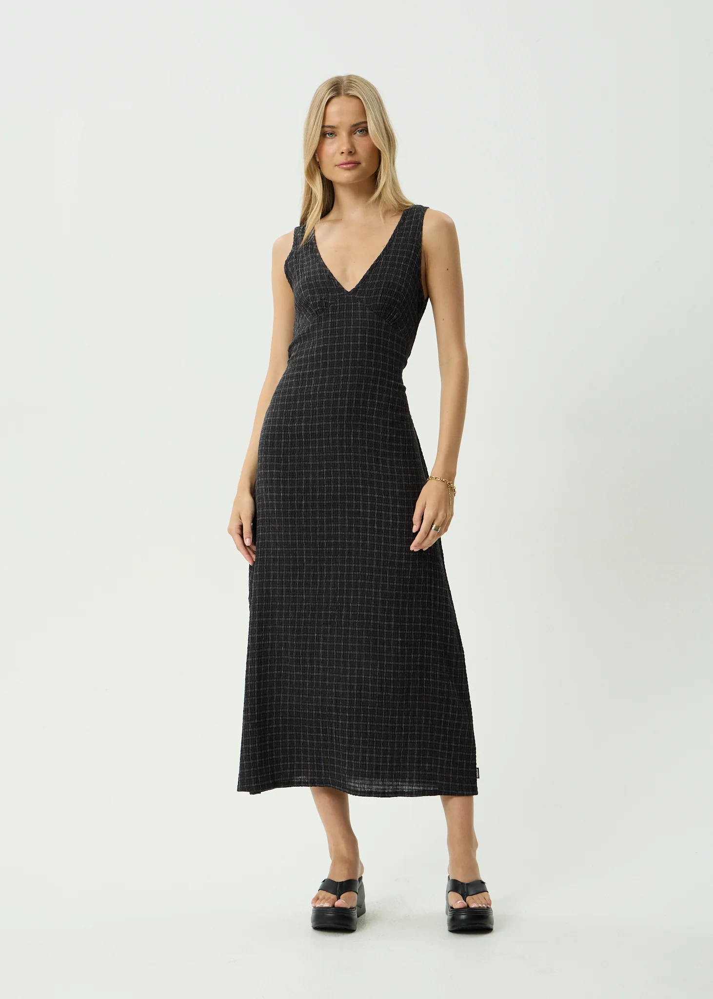 AFENDS Womens Tully - Seersucker Maxi Dress - Black Check