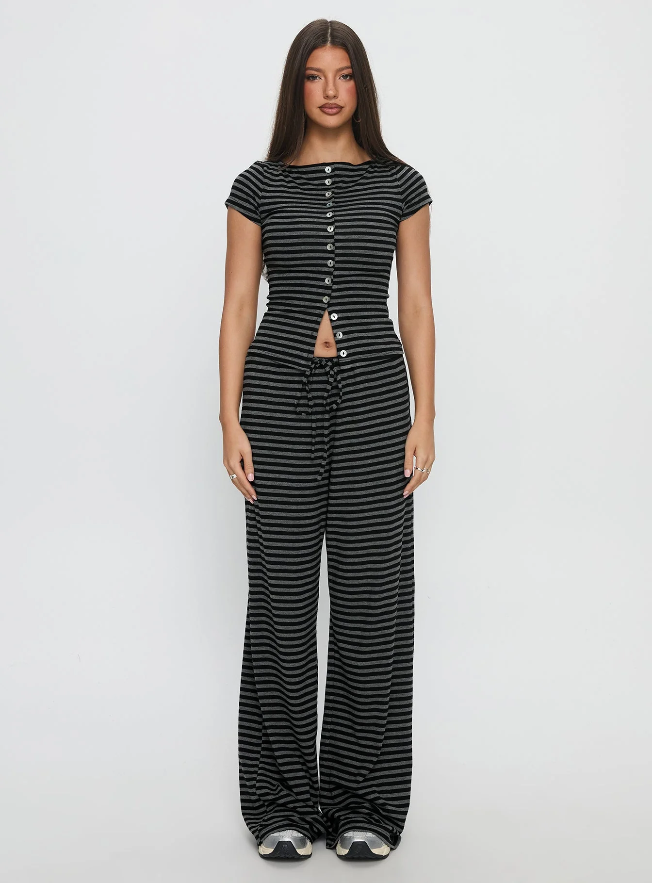 Gavrielle Jersey Wide Leg Pants Stripe