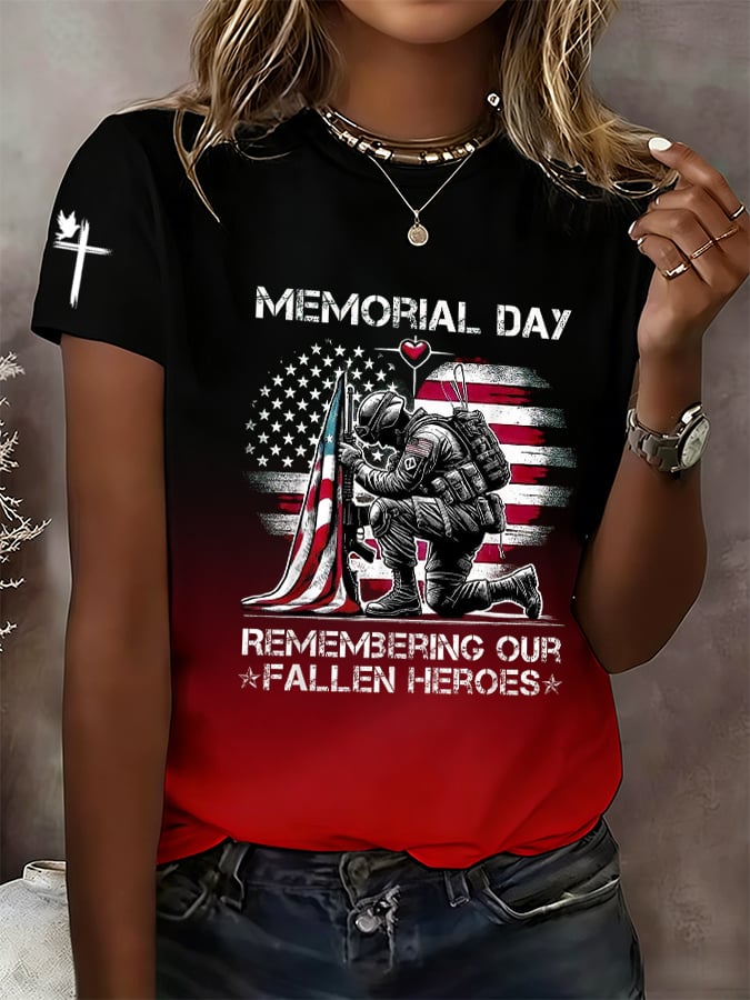 Women's American Fallen Heroes Memorial Patriotic T-Shirt