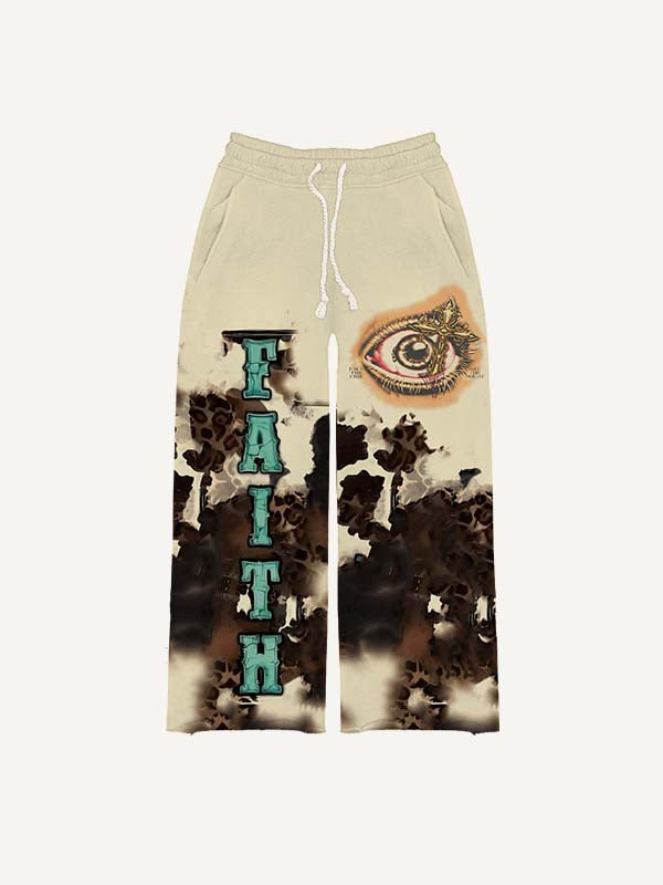 Eye&Cross&Wing&Letter Print Elastic Waist Pants