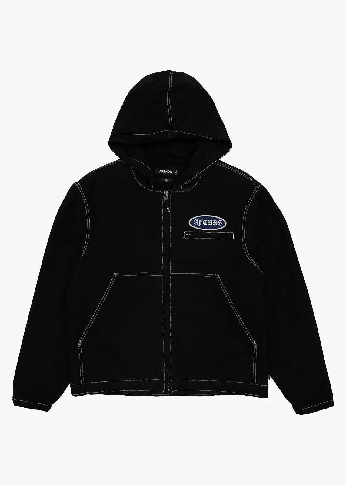 AFENDS Mens Supply - Workwear Hooded Jacket - Stone Black