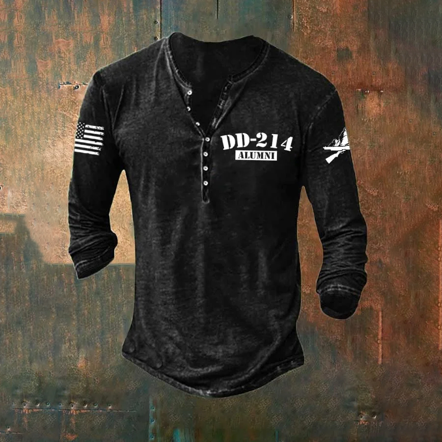 Men's Veteran Vintage Print Long Sleeve T-Shirt