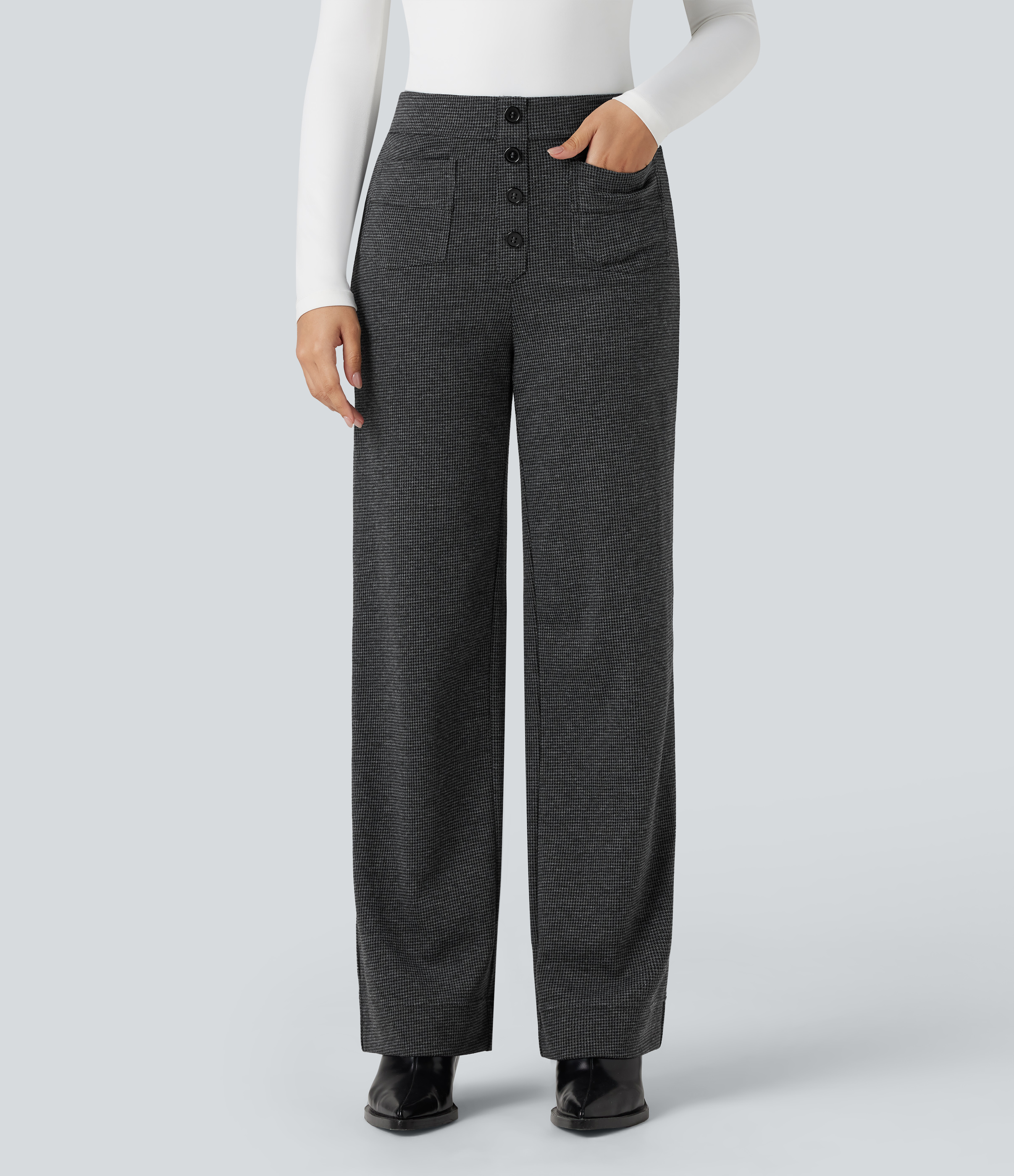 Halara Flex™ High Waisted Houndstooth Straight Leg Work Pants with Pockets
