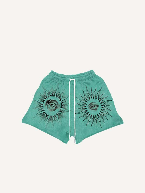 Sun&Eye&Graphic Print Drawstring Waist Shorts
