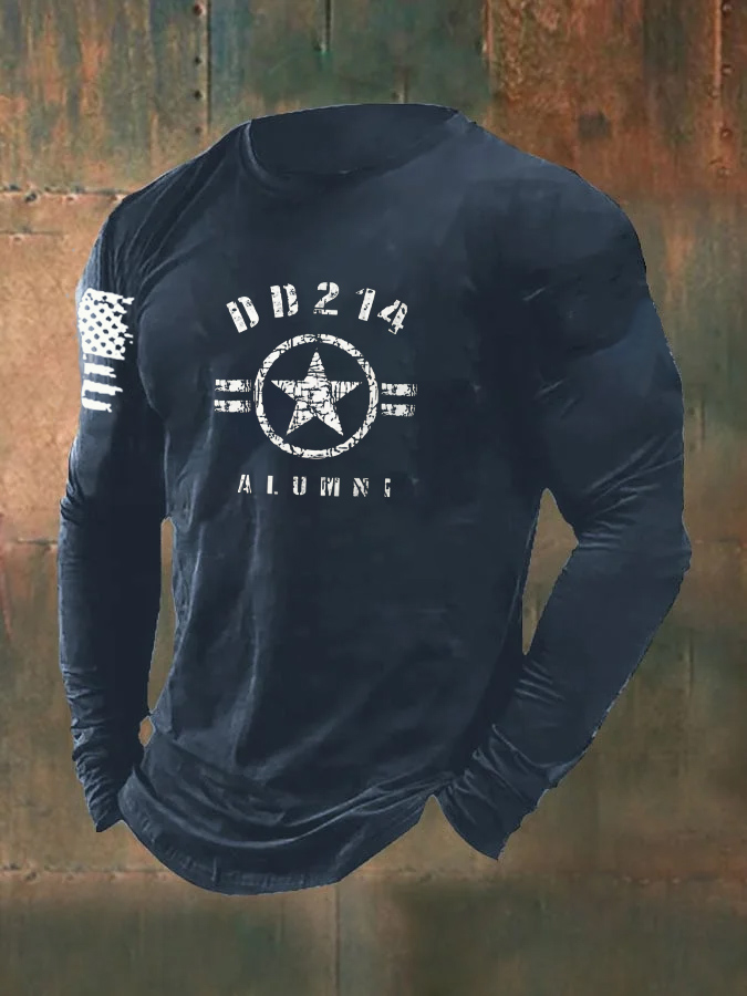 Men's DD214 Alumni  Pattern Long Sleeve  100% Cotton T-Shirt