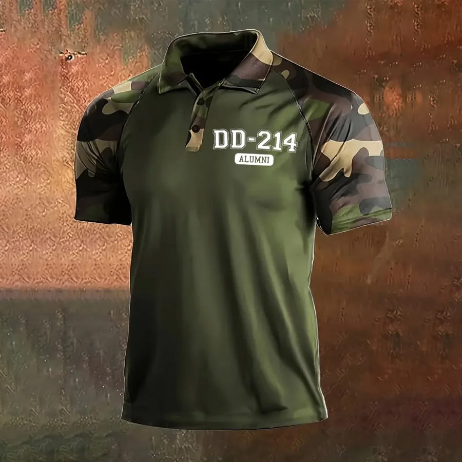 Men's Vintage Veteran Print Casual Polo Shirt