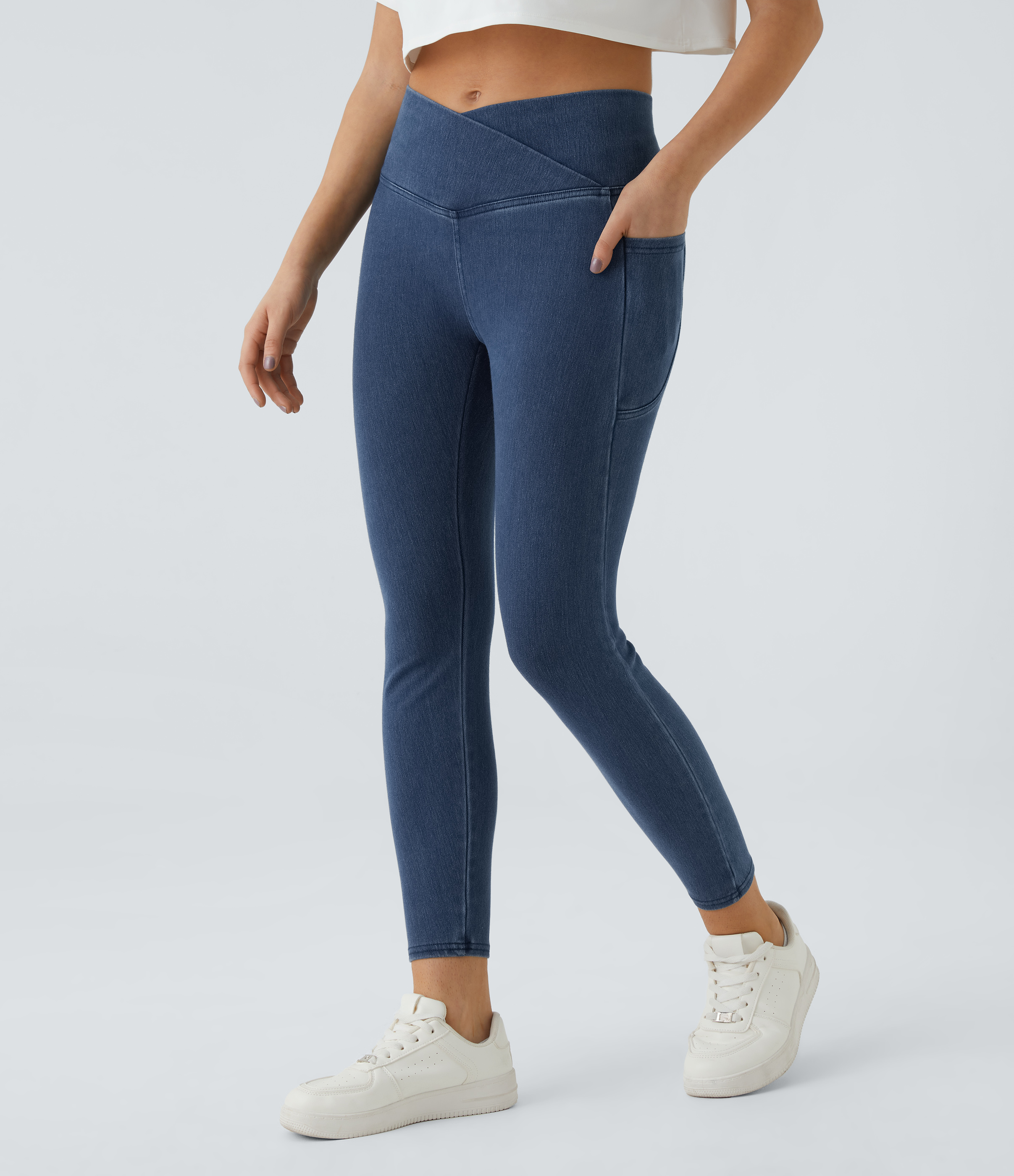 Halara Flex™ Crossover Pocket Washed Denim Work Leggings