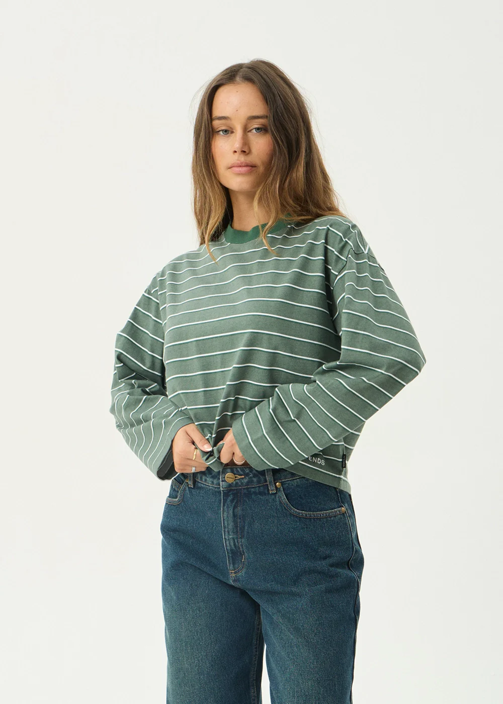 AFENDS Womens Altitude - Long Sleeve Tee - Pine Stripe