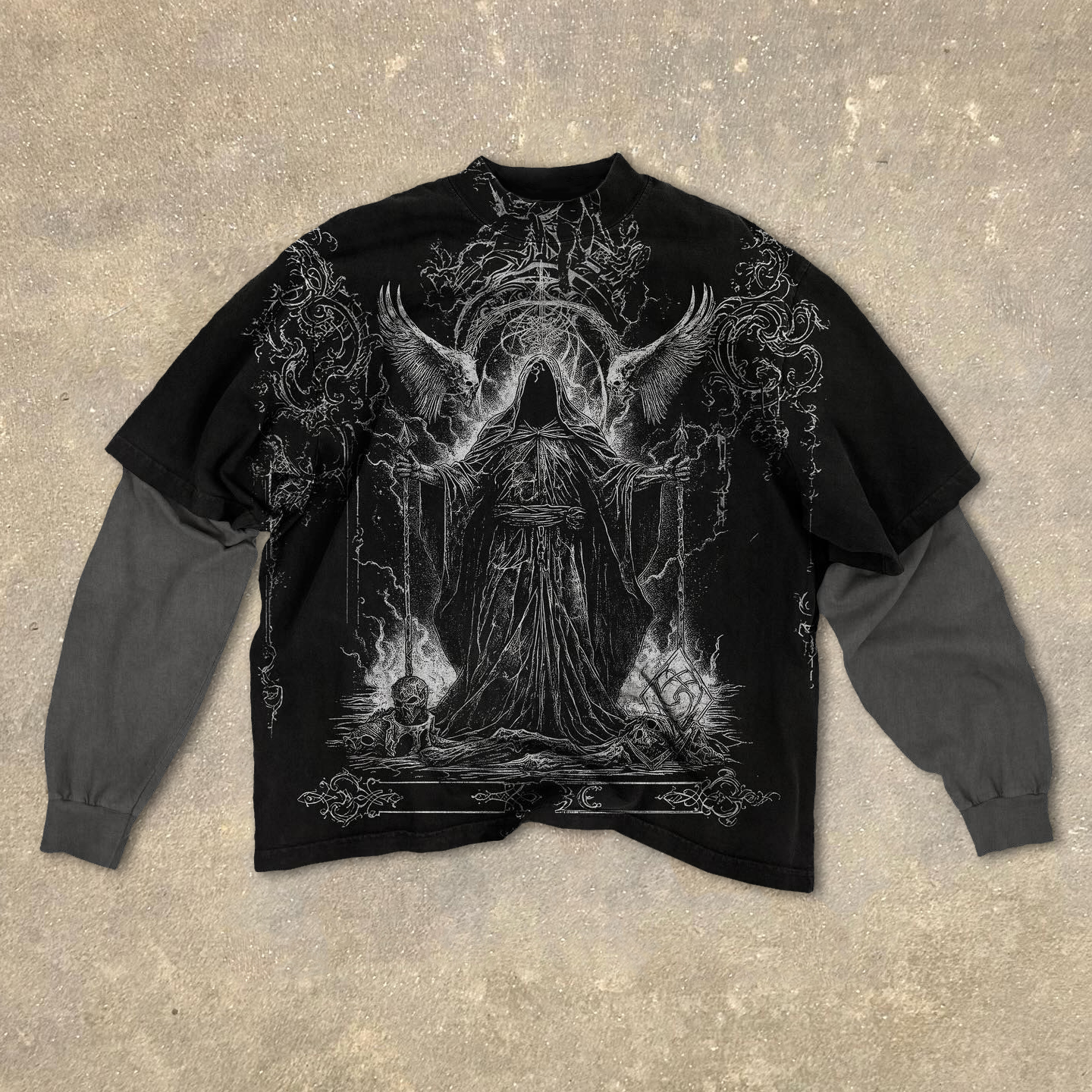 Fake Two Jesus Angel Print Long Sleeve T-Shirt