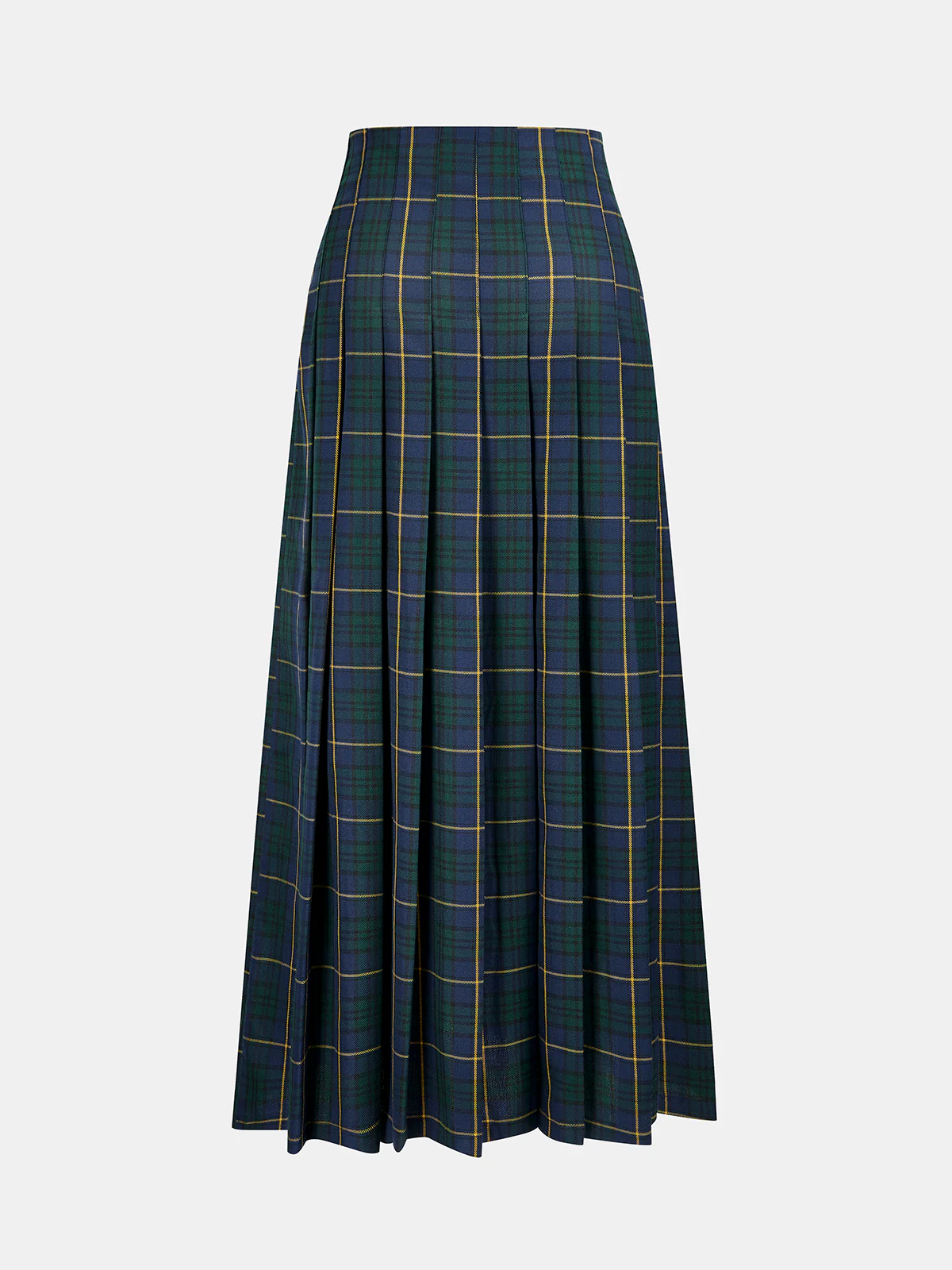 Pleated Plaid Buckle Maxi Skirt