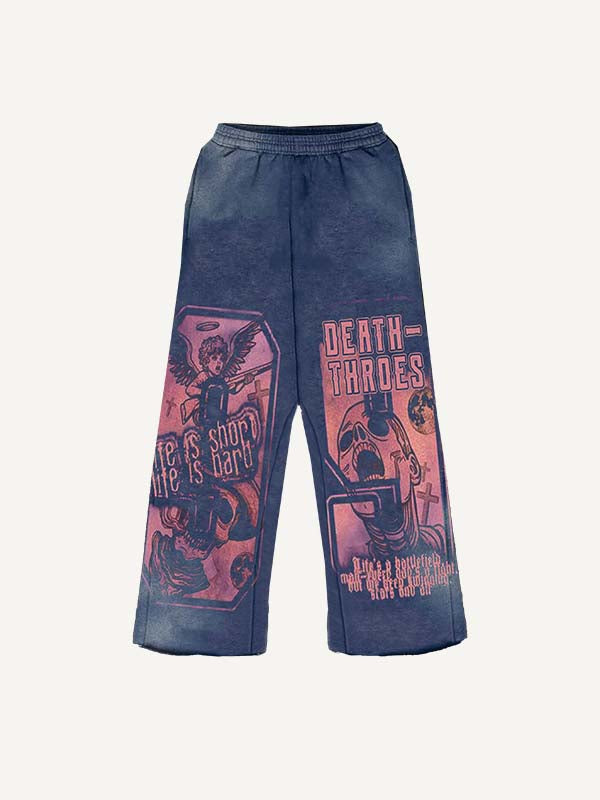 Zombies&Angel&Skull&Cross&Letter Print Elastic Waist Pants