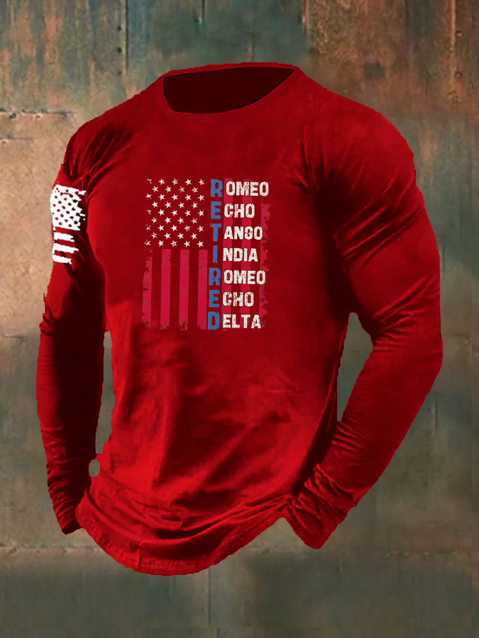 Men's Retired Pattern Long Sleeve 100% Cotton T-Shirt