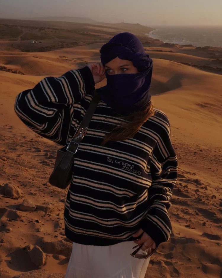 Striped Jesus Saves Knit Sweater