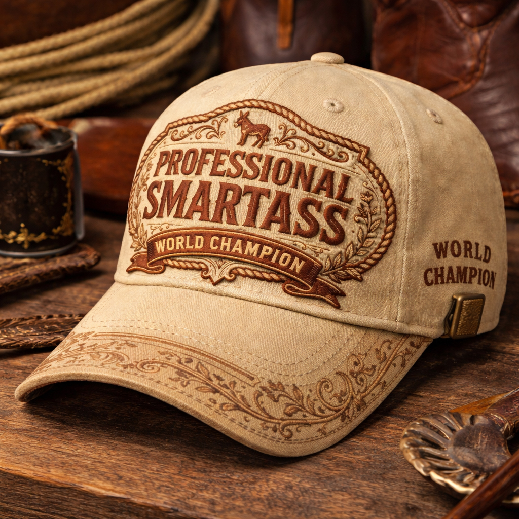 Western Style Embroidered Baseball Cap for Men & Women – Professional Smartass World Champion Adjustable Cotton Hat