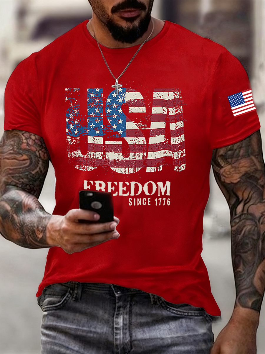 Men's Freedom Of 1776-2026Flag Short Sleeve T-shirt