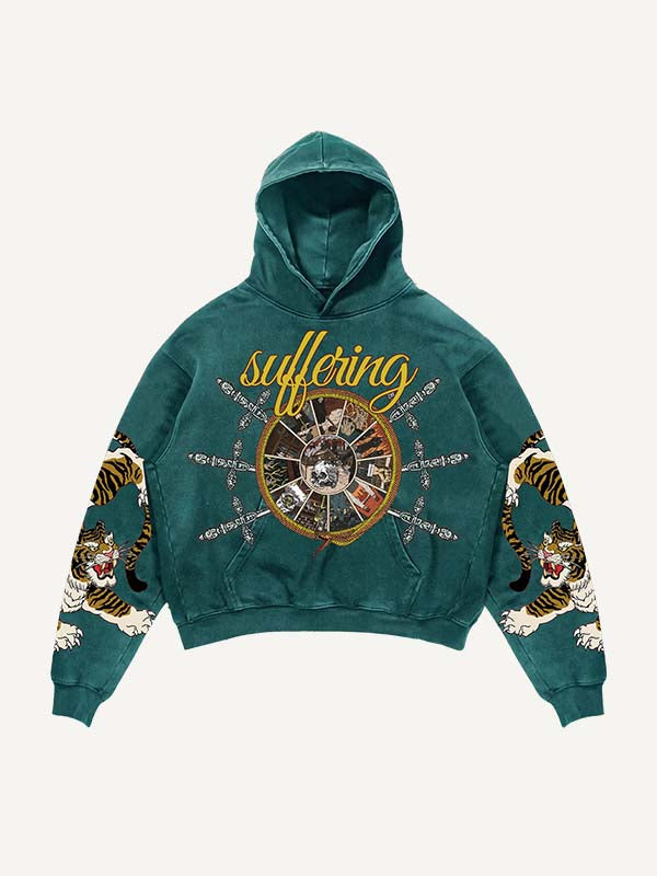 Figure&TigerSnake&Skull&Graphic Print Slant Pockets Hoodie