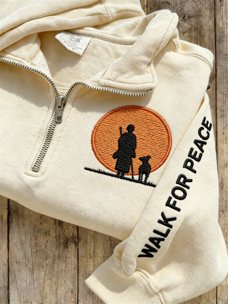 Walk For Peace Monk & Dog Zip Up Sweatshirt