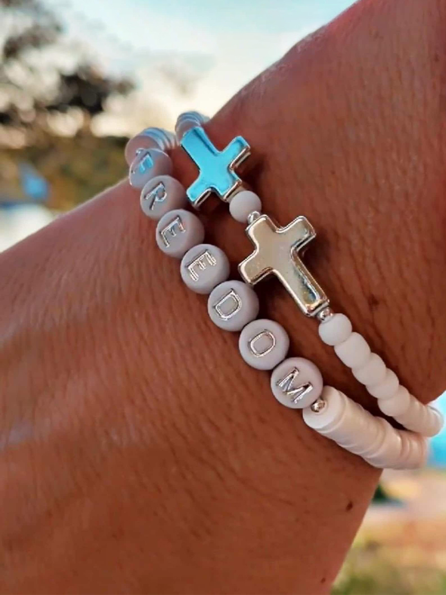 Freedom & Faith Cross Beaded Bracelet