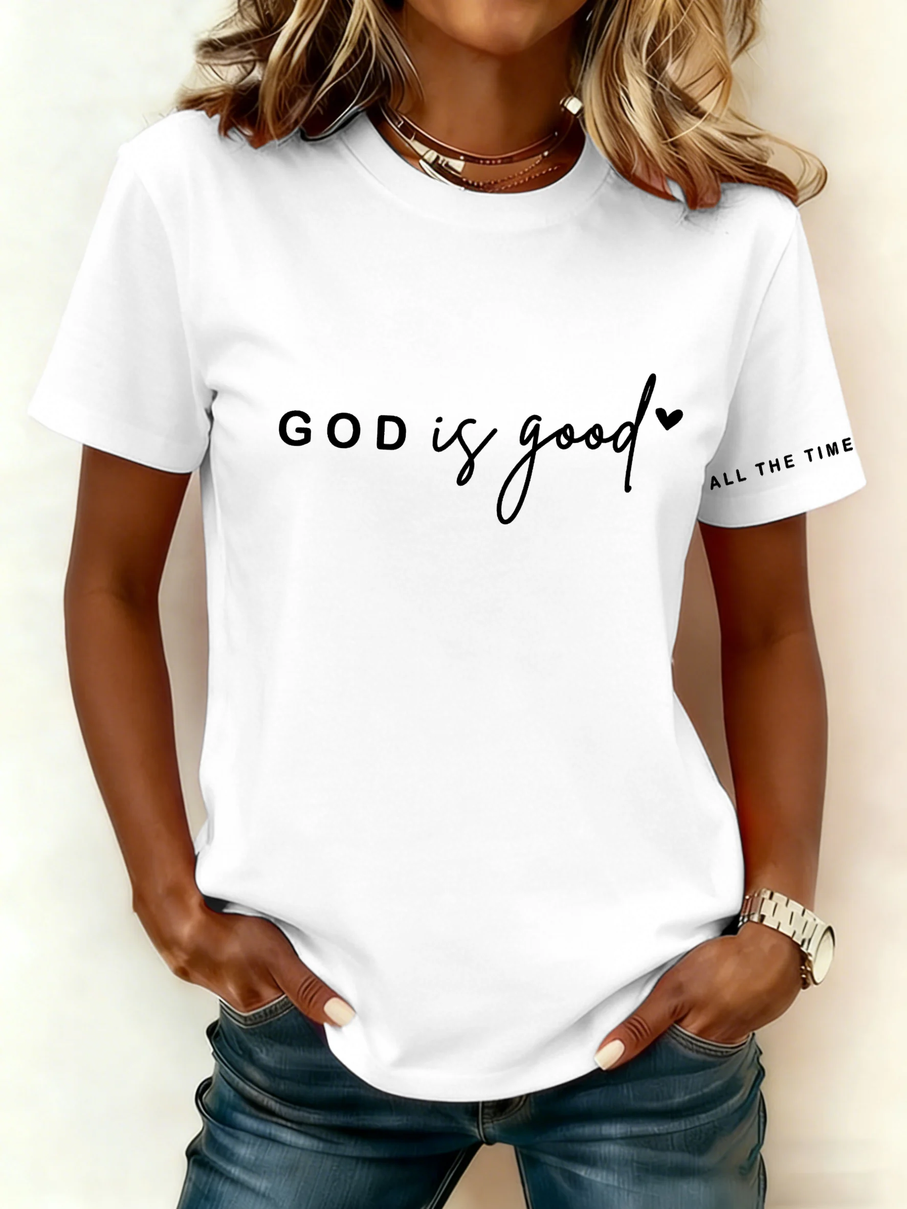 Women's Vintage Faith “God Is Good” Printed Round Neck T-Shirt-Fast Shipping
