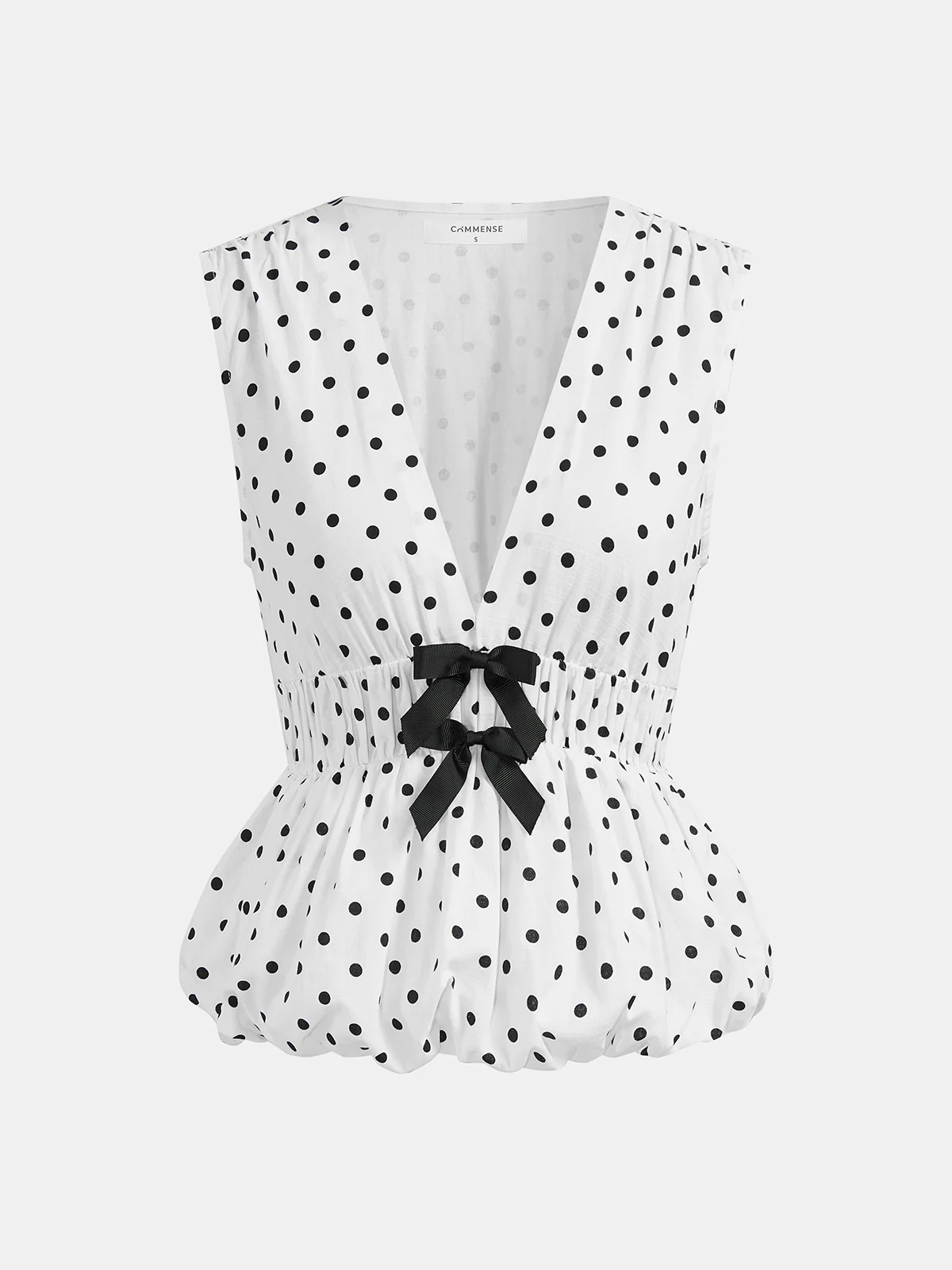 Polka Dot Bow Sleeveless Peplum Top