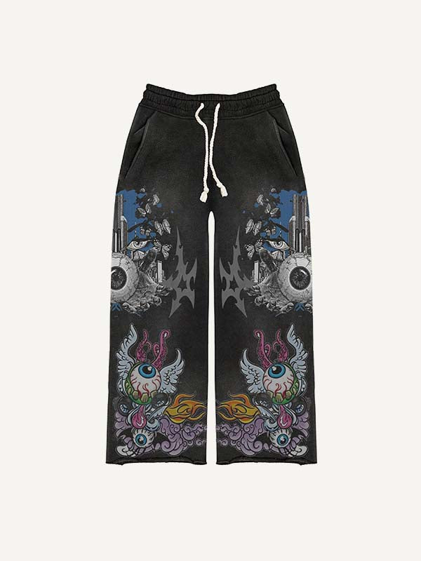 Eyeball&Wing&Butterfly&Graphic Print Elastic Waist Pants