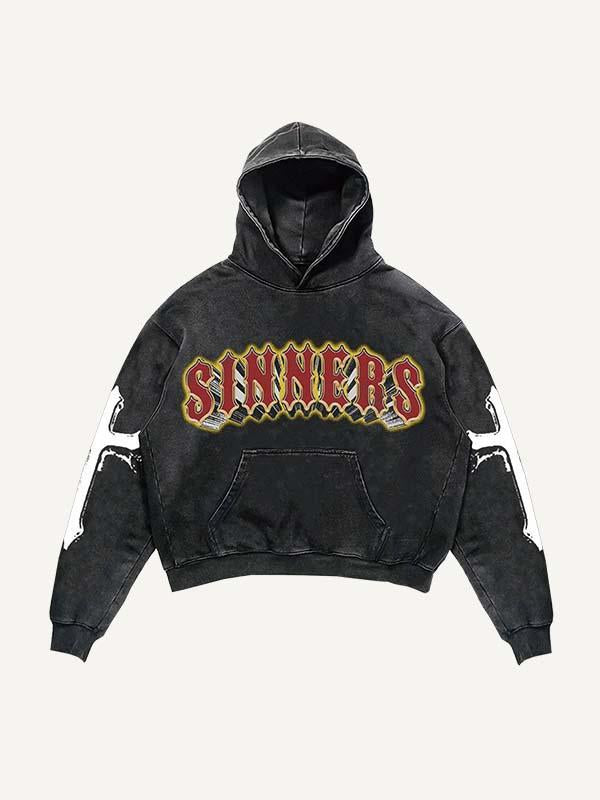 Palm&Skull&Letter Print Slant Pockets Hoodie