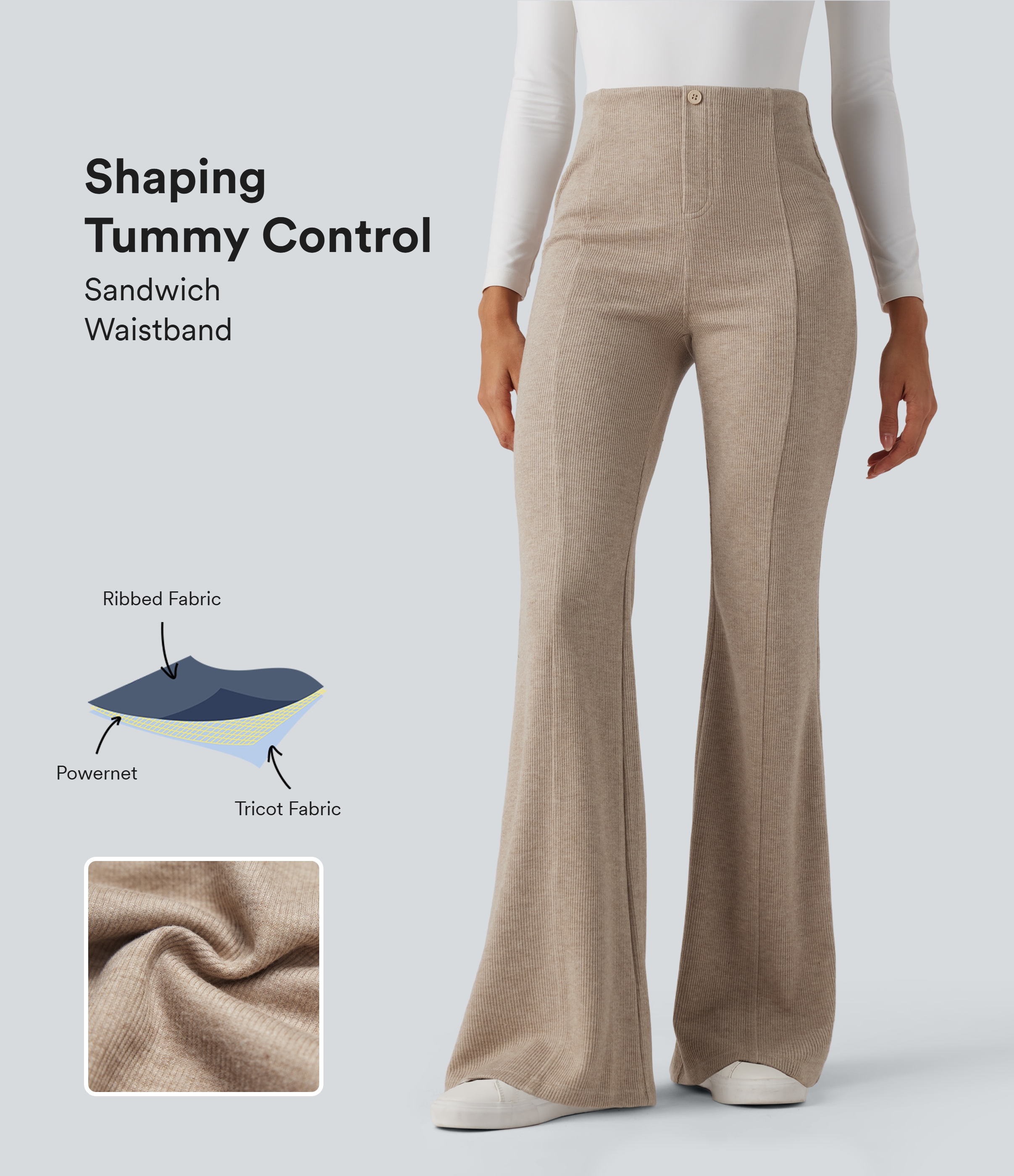 Ribbed High Waisted Tummy Control Casual Flare Pants