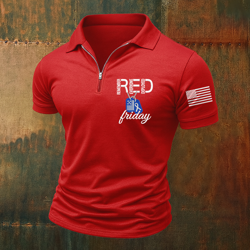 Men's Veteran Red Friday Print Casual Polo T-shirt