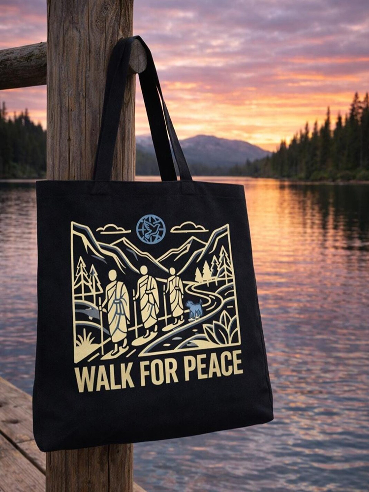 Walk For Peace Monks With Aloka Dog Print Canvas Bag