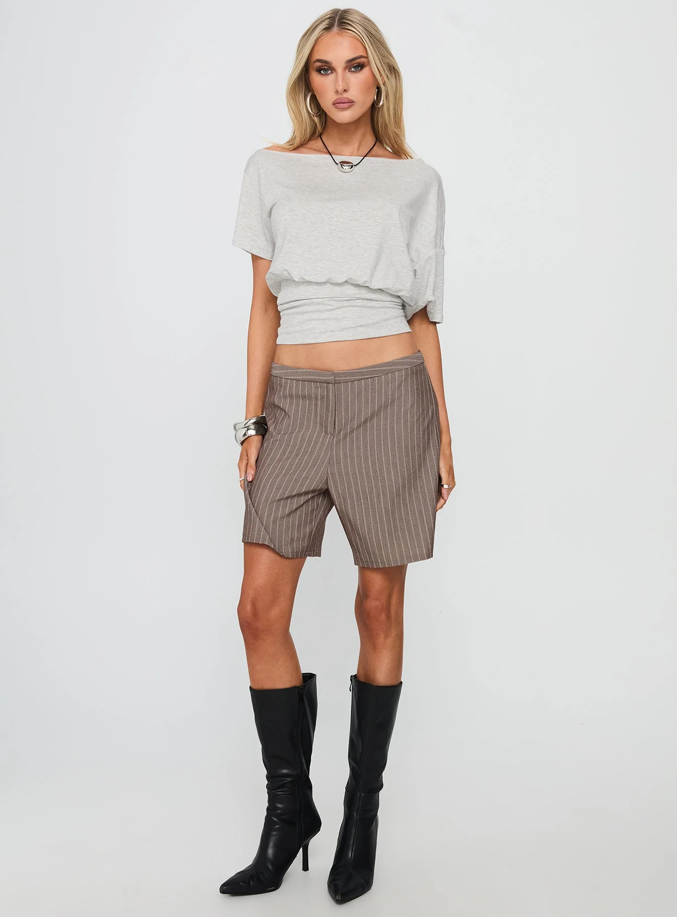 Ashlinn Off Shoulder Drapey Top Grey