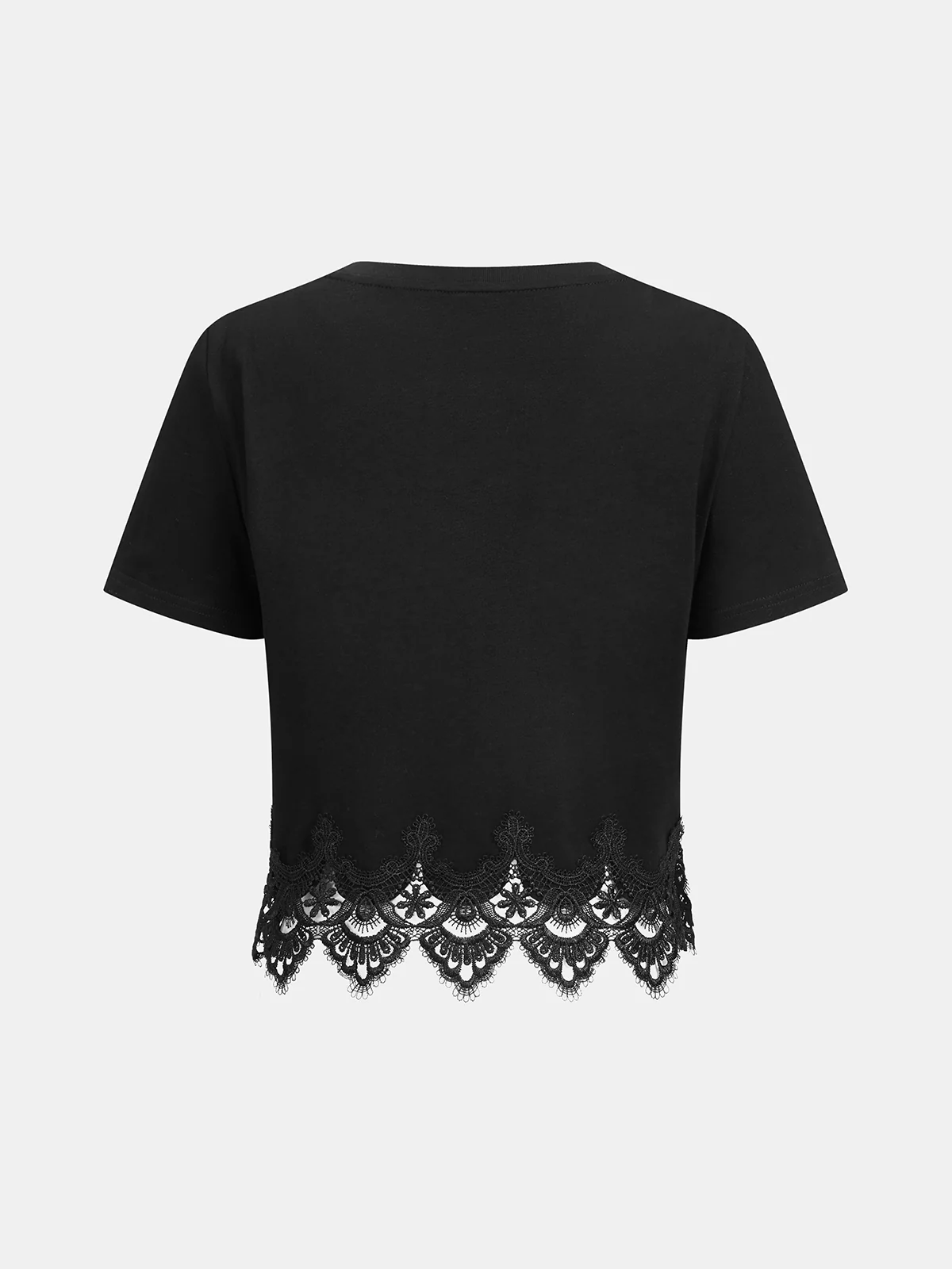 Lace Trim Short-Sleeve Crop Top
