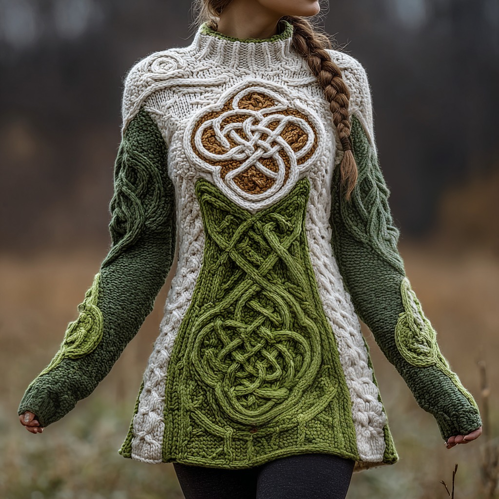 Women's Vintage Celtic Knot Knitted Turtleneck Jacket