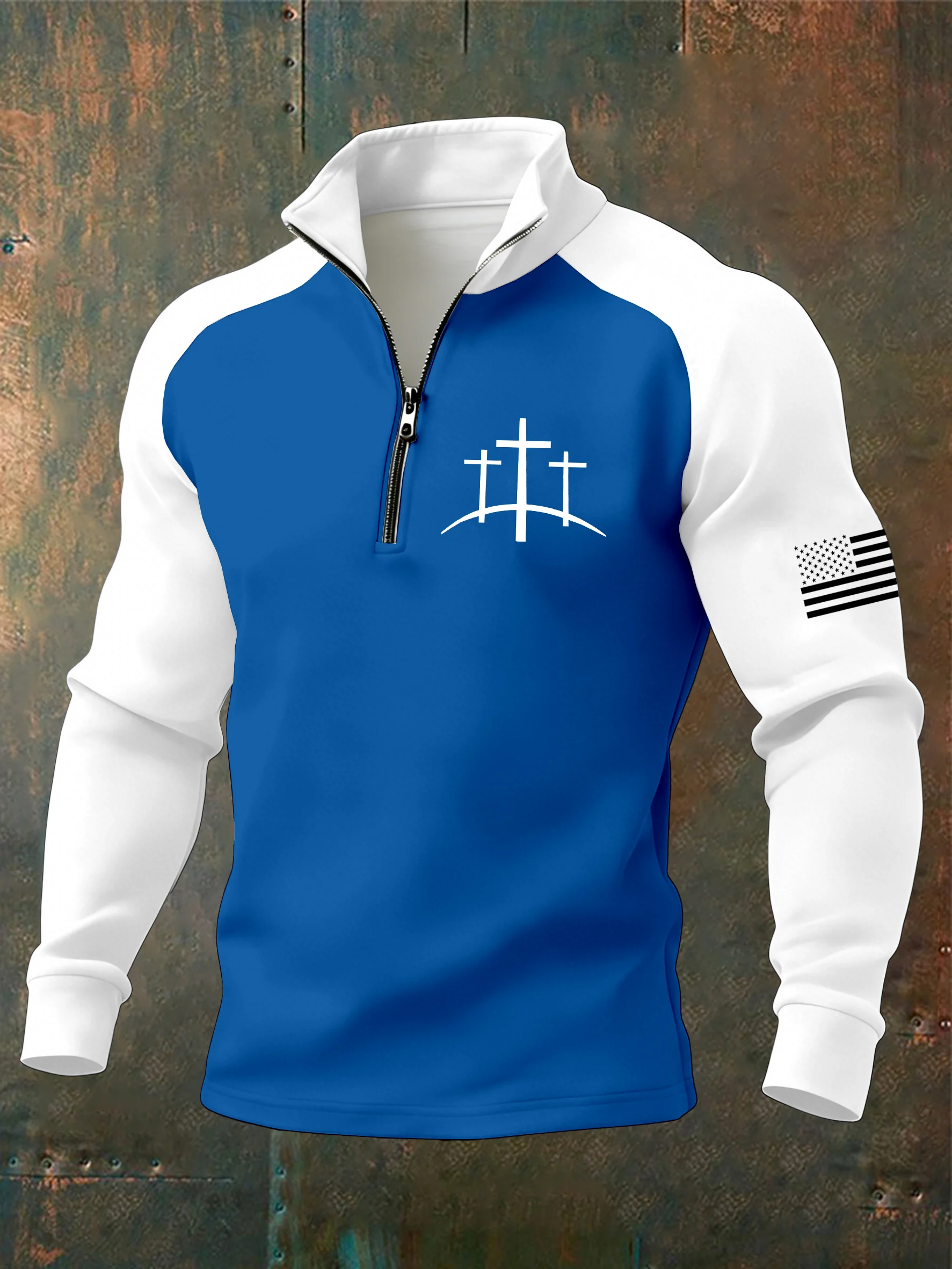 Men's Faith Cross Print Zipper Neck Sweatshirt