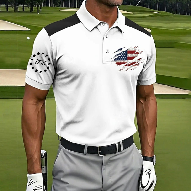 US 250th Anniversary Print Men's Golf Polo Shirt