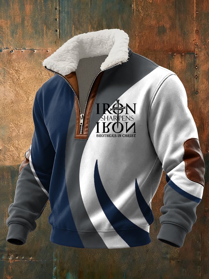 Men's Retro Faith Casual Printed Fur Collar Sweatshirt