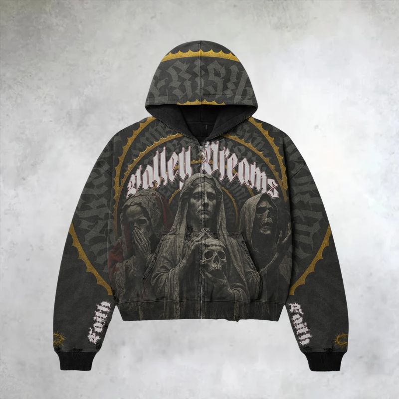 Faith Oversized Grunge Zip-Up Hoodie