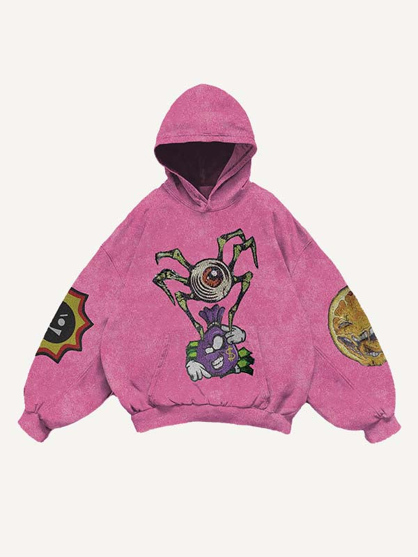 Sun&Eyeball&Money&Graphic Print Slant Pockets Hoodie