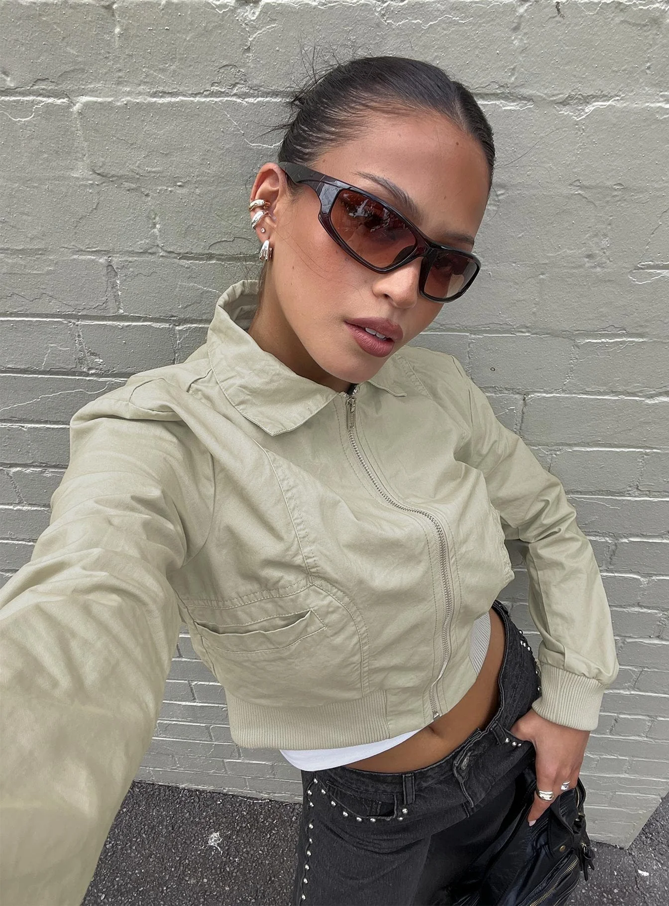 Arwyn Fitted Bomber Jacket Taupe