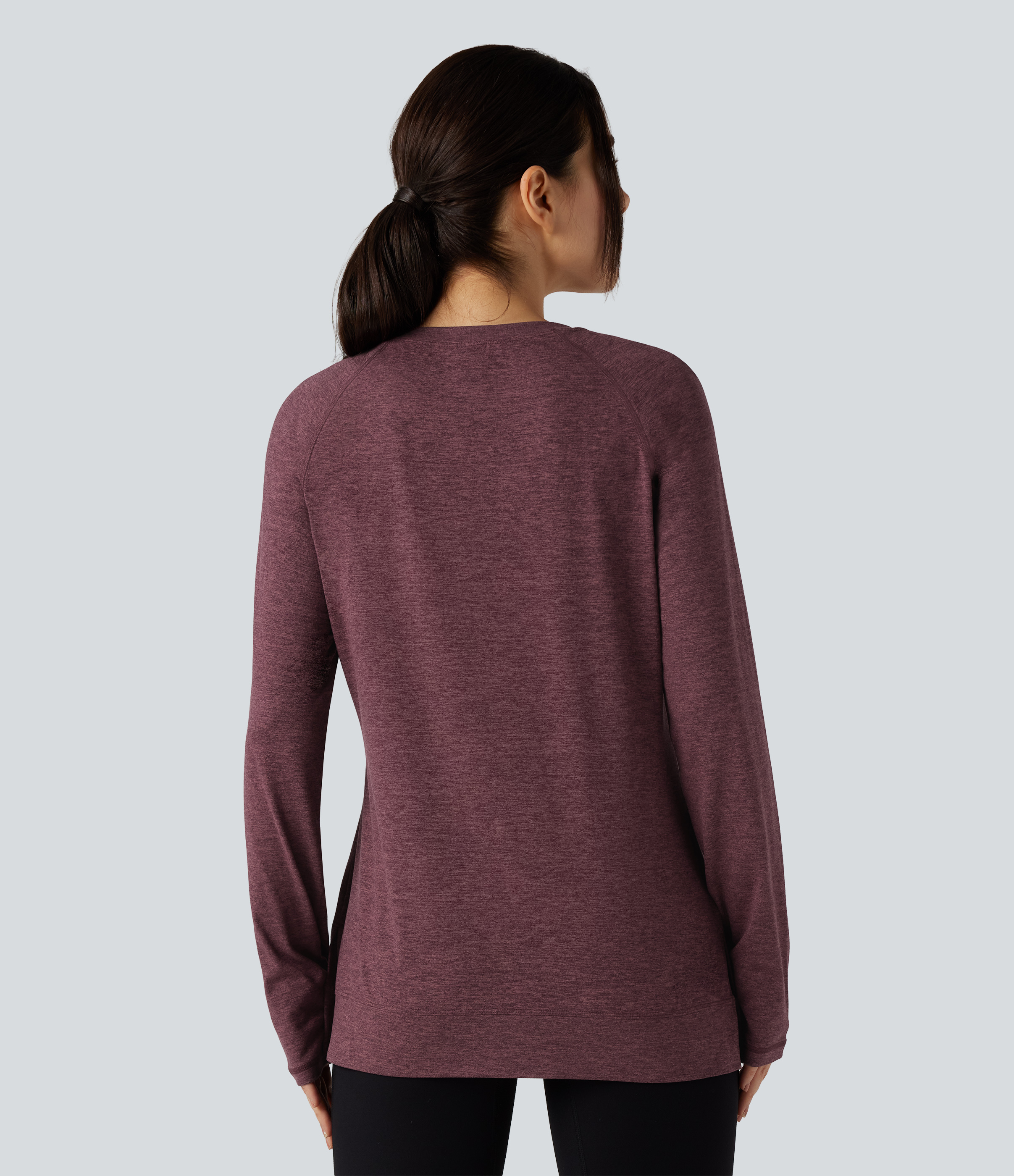 Skin Friendly Round Neck Raglan Long Sleeve Split Hem Casual T-Shirt