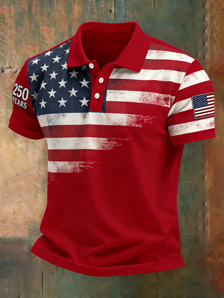 Men's Retro American 250th Anniversary Casual Short-Sleeve Polo Shirt