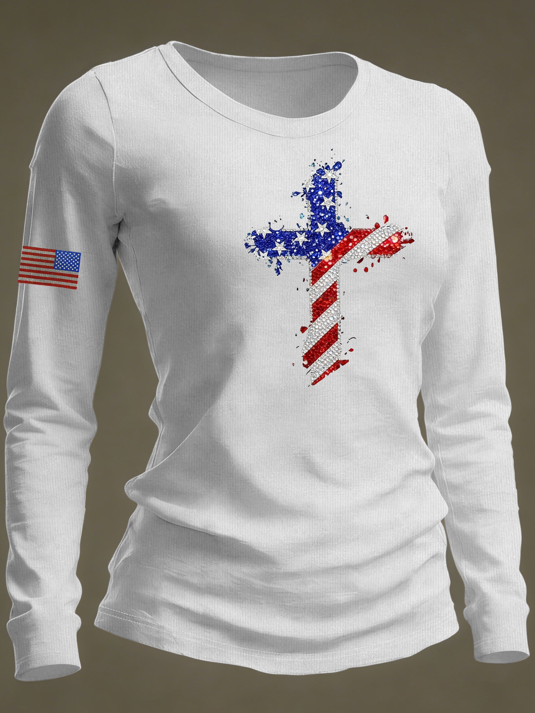 Women's casual American faith long-sleeved T-shirt